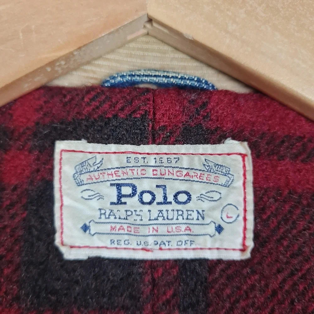 Vntg Polo Ralph Lauren Country Barn Coat Men Large Denim Blanket Lined Chore 90s - Picture 16 of 16